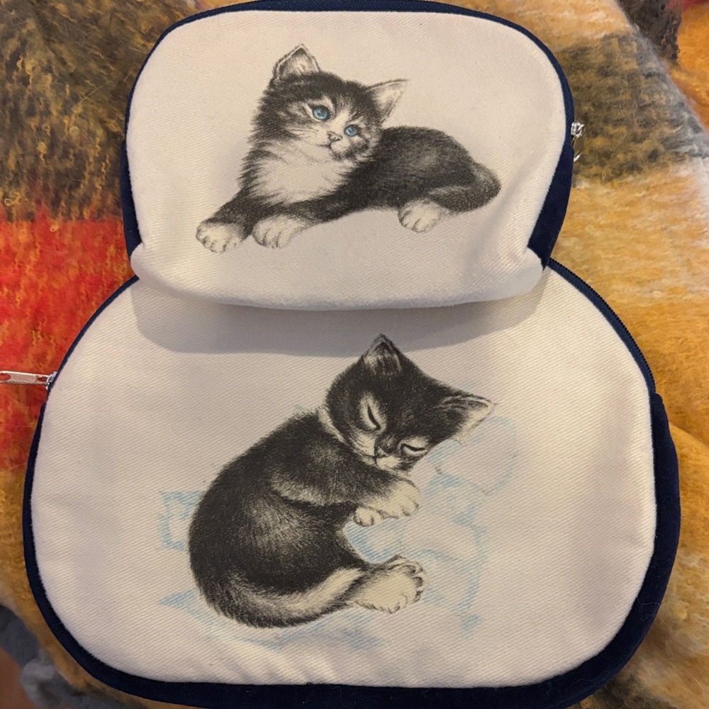 Cute Cat Print Set of Two Cosmetic Cases
